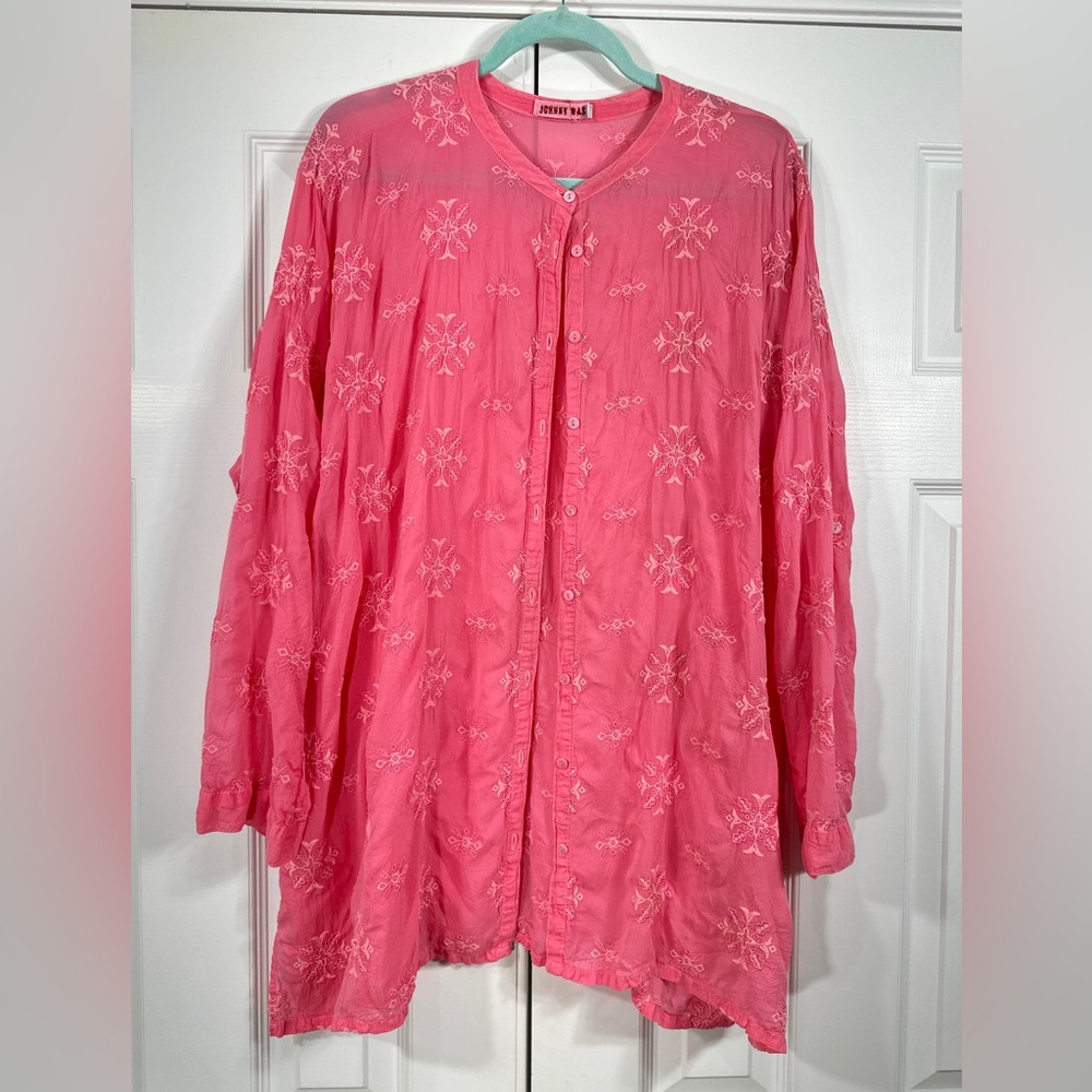 Johnny Was Pink Embroidered Tunic Top
